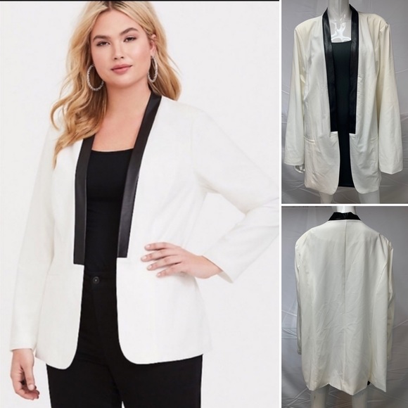 Torrid 4 White Black Faux Leather Lapel Dinner Jacket 4X Blazer Tuxedo Jacket - Picture 1 of 8